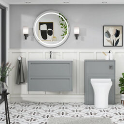 Royal Bathrooms Elmore 800mm Traditional Wall Hung 2 Drawer Bathroom Vanity Unit With Sintered Stone Basin Sink - Matt Pebble Grey - thumbnail 4