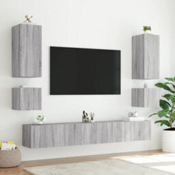Berkfield Tv Wall Cabinets With Led Lights 2 Pcs Grey Sonoma 40.5X35X40 Cm - thumbnail 5