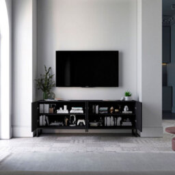 Heze Furniture Elpis Glamour Tv Cabinet Media Unit With Storage - Black / Black Frame - thumbnail 3