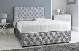 Slumbre Adore Living Chesterfield Crushed Velvet Divan Bed With Orthopaedic Mattress In Grey