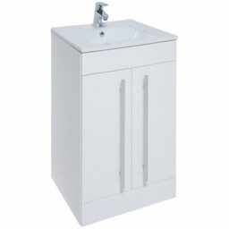 Clifton 2-Door Floor Standing Bathroom Vanity Unit With Ceramic Basin 500mm Wide - White  - Brassware Not Included - thumbnail 1