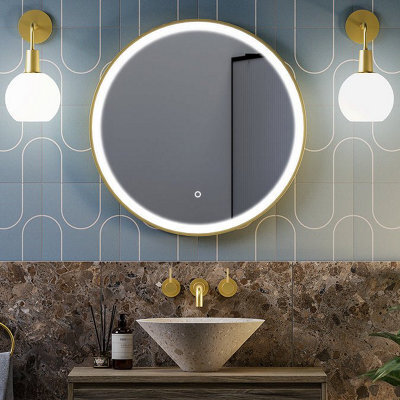 Lumora 600mm Round Gold Frame Led Bathroom Mirror Dimmable Tri Light Anti Fog - image 1