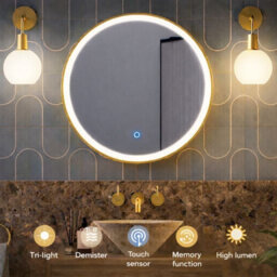 Lumora 600mm Round Gold Frame Led Bathroom Mirror Dimmable Tri Light Anti Fog - thumbnail 3