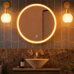 Lumora 600mm Round Gold Frame Led Bathroom Mirror Dimmable Tri Light Anti Fog - thumbnail 2