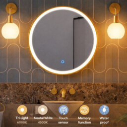 Lumora 600mm Round Gold Frame Led Bathroom Mirror Dimmable Tri Light Anti Fog - thumbnail 7