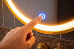 Lumora 600mm Round Gold Frame Led Bathroom Mirror Dimmable Tri Light Anti Fog - thumbnail 4