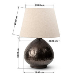 Antique Bronze Bedside Table Lamp With Round Metal Base & Fabric Shade - 61Cm High For Living Room, Bedroom, Office Decor - thumbnail 5