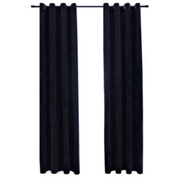 Berkfield Blackout Curtains With Rings 2 Pcs Velvet Black 140X175 Cm - thumbnail 2