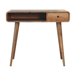 Wyld Haus Urbino Mango Wood Writing Desk With Drawer And Shelf, Curved Oak Finish, 90 X 45 X 80Cm - thumbnail 2