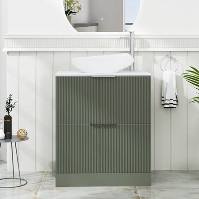 Royal Bathrooms Evora 700mm Sage Green Fluted Floor Standing Countertop Vanity Unit 2 Drawer With Nova Basin - image 1