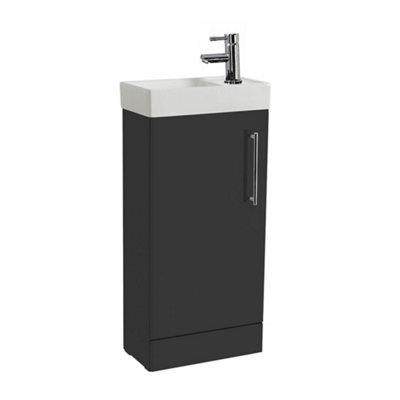 Homestylestore 400mm Black Grey Floorstanding Bathroom Vanity Unit And Chrome T Bar Handle - image 1