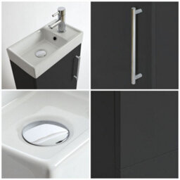 Homestylestore 400mm Black Grey Floorstanding Bathroom Vanity Unit And Chrome T Bar Handle - thumbnail 2