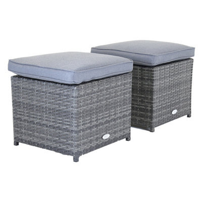 Charles Bentley Garden Outdoor Pair Of Rattan Footstools Grey - image 1