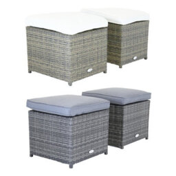 Charles Bentley Garden Outdoor Pair Of Rattan Footstools Grey - thumbnail 6