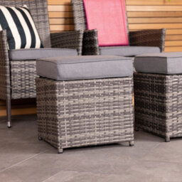 Charles Bentley Garden Outdoor Pair Of Rattan Footstools Grey - thumbnail 2
