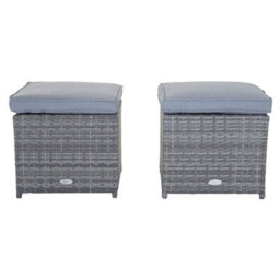 Charles Bentley Garden Outdoor Pair Of Rattan Footstools Grey - thumbnail 4