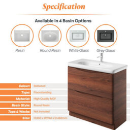 Plum&clay Eden Redwood Floorstanding Vanity Unit With Round Resin Basin (W)940mm - thumbnail 7