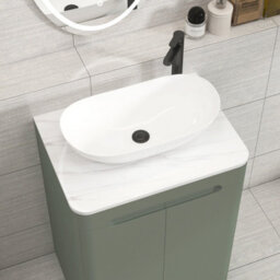 Royal Bathrooms Venice 600mm Sage Green Freestanding Bathroom Countertop Vanity Unit 2 Door With Cesar Basin - thumbnail 6