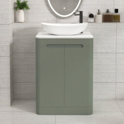 Royal Bathrooms Venice 600mm Sage Green Freestanding Bathroom Countertop Vanity Unit 2 Door With Cesar Basin - thumbnail 1