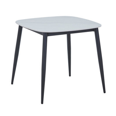 Core Products Aspen Square Dining Table With Gloss White Sintered Stone Top And Black Tapered Legs - Compact Modern 73 X 80 X 80Cm - image 1