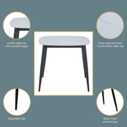 Core Products Aspen Square Dining Table With Gloss White Sintered Stone Top And Black Tapered Legs - Compact Modern 73 X 80 X 80Cm - thumbnail 8