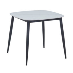 Core Products Aspen Square Dining Table With Gloss White Sintered Stone Top And Black Tapered Legs - Compact Modern 73 X 80 X 80Cm