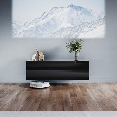Elegant Floating Tv Stand Cabinet, Black Wall-Mounted Tv Unit With Drop-Down Door, 100X40X30Cm - image 1