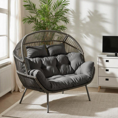 Furniturebox Uk Grey Indoor / Outdoor Rattan Double Egg Chair Seat - image 1
