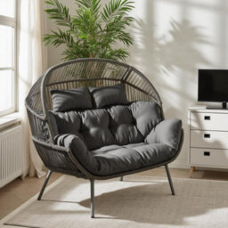 Furniturebox Uk Grey Indoor / Outdoor Rattan Double Egg Chair Seat - thumbnail 1