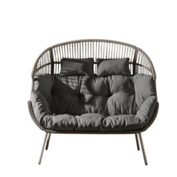 Furniturebox Uk Grey Indoor / Outdoor Rattan Double Egg Chair Seat - thumbnail 4