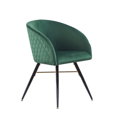 Life Interiors Single Green Vittorio Velvet Dining Chair With Black Metal Legs, Quilted Design Modern Accent Chair - image 1