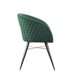 Life Interiors Single Green Vittorio Velvet Dining Chair With Black Metal Legs, Quilted Design Modern Accent Chair - thumbnail 3