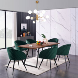 Life Interiors Single Green Vittorio Velvet Dining Chair With Black Metal Legs, Quilted Design Modern Accent Chair - thumbnail 9