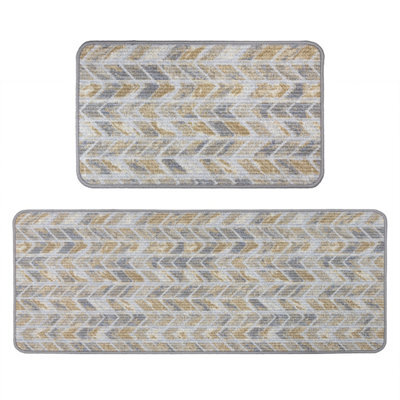 Jvl Fiora Machine Washable Door Mat & Runner Rug Quartz Chevron - image 1