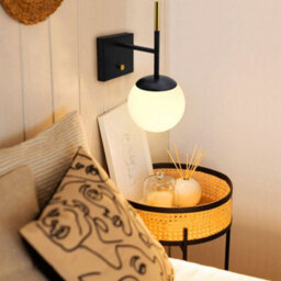 Long Life Lamps Company Modern Brass Wall Light Black Frosted Glass Globe Sconce H3125 - thumbnail 8