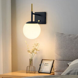 Long Life Lamps Company Modern Brass Wall Light Black Frosted Glass Globe Sconce H3125 - thumbnail 9