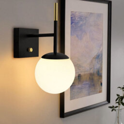 Long Life Lamps Company Modern Brass Wall Light Black Frosted Glass Globe Sconce H3125 - thumbnail 7