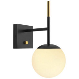 Long Life Lamps Company Modern Brass Wall Light Black Frosted Glass Globe Sconce H3125 - thumbnail 3