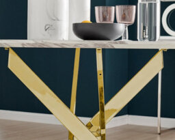 Furniturebox Novara White Marble Effect 100Cm Round Dining Table With Gold Starburst Legs & 4 Green Velvet Pesaro Chairs - thumbnail 6