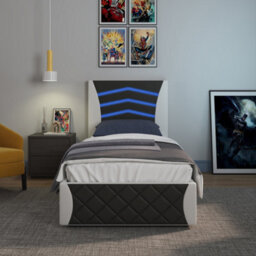SlumberWorx Galaxy Ottoman Storage Led Headboard Gaming Single Bed Frame (Black And White) - thumbnail 2