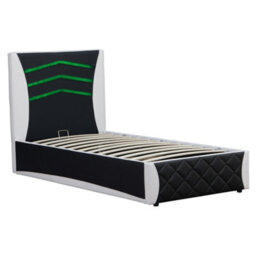 SlumberWorx Galaxy Ottoman Storage Led Headboard Gaming Single Bed Frame (Black And White) - thumbnail 4