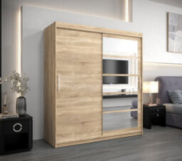 Arte Stylish Oak Sonoma Roma I Sliding Door Wardrobe W1800mm H2000mm D620mm Mirrored Vertical Handles Elegant Storage Solution - thumbnail 2