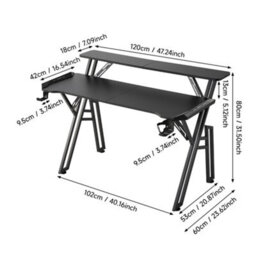 Living And Home Black Gaming Desk With Led Lights And Monitor Stand W 1200 X D 600 mm - thumbnail 6