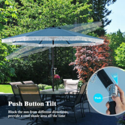 Costway 9 Ft Patio Umbrella Outdoor Tassel Parasol With Push Button Tilt Navy - thumbnail 6