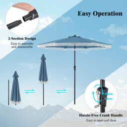 Costway 9 Ft Patio Umbrella Outdoor Tassel Parasol With Push Button Tilt Navy - thumbnail 5