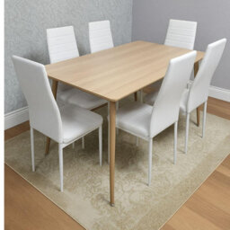 Kosy Koala Modern Dining Table Set With 6 White Faux Leather Chairs Dining Kitchen Furniture Set - thumbnail 1