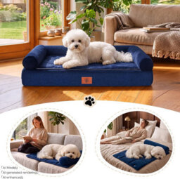 Luckracer Small Dog Bed Sofa Washable Orthopedic Dog Beds Blue 60X45X14Cm - thumbnail 2
