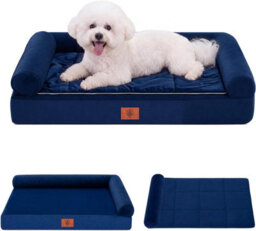 Luckracer Small Dog Bed Sofa Washable Orthopedic Dog Beds Blue 60X45X14Cm - thumbnail 1