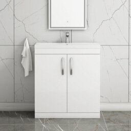 Royal Bathrooms Turin Gloss White 800mm Floor Standing Vanity Unit 2 Door With Mid-Edge Basin Sink