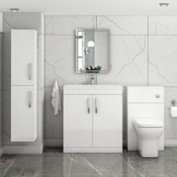 Royal Bathrooms Turin Gloss White 800mm Floor Standing Vanity Unit 2 Door With Mid-Edge Basin Sink - thumbnail 4
